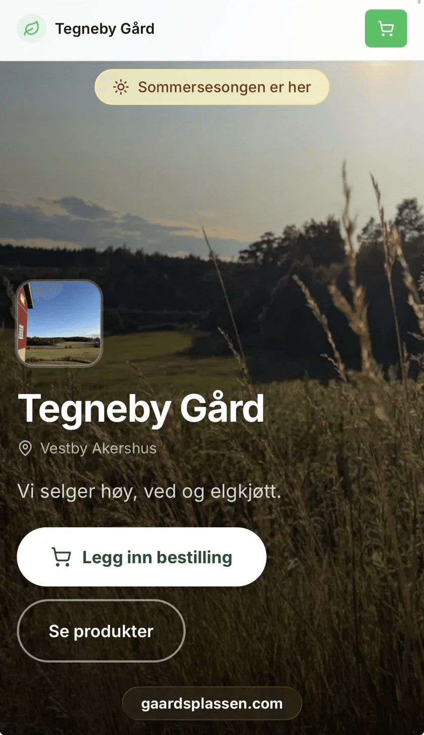 Tegneby Gårds egen side på Gårdsplassen, med gården i Vestby, Akershus